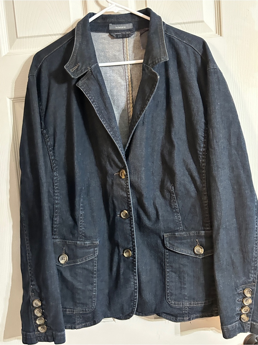 Liz Claiborne denim blazer jacket. sophisticated dark wash Denim